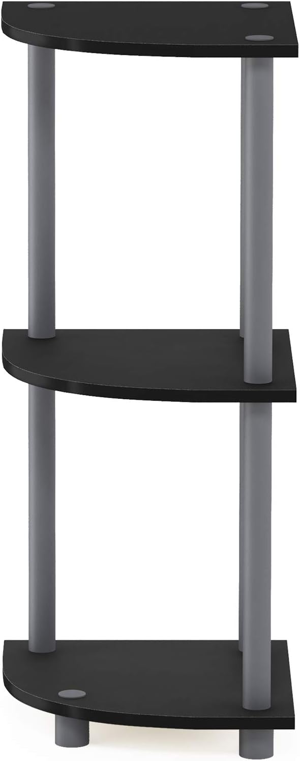 Furinno TURN-N-TUBE Corner Shelf, 3-Tier Corner Bookshelf, Display Storage Shelves with Open Shelves, for Organization and Storage, Living Room, Home Office, Garage, Black
