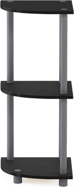 Furinno TURN-N-TUBE Corner Shelf, 3-Tier Corner Bookshelf, Display Storage Shelves with Open Shelves, for Organization and Storage, Living Room, Home Office, Garage, Black