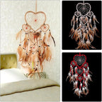 Dream Catcher with Feathers, Heart Shaped Dream Catcher Indians Traditional Love Net Wall Hanging Bedroom Home Car Decor (Beige)