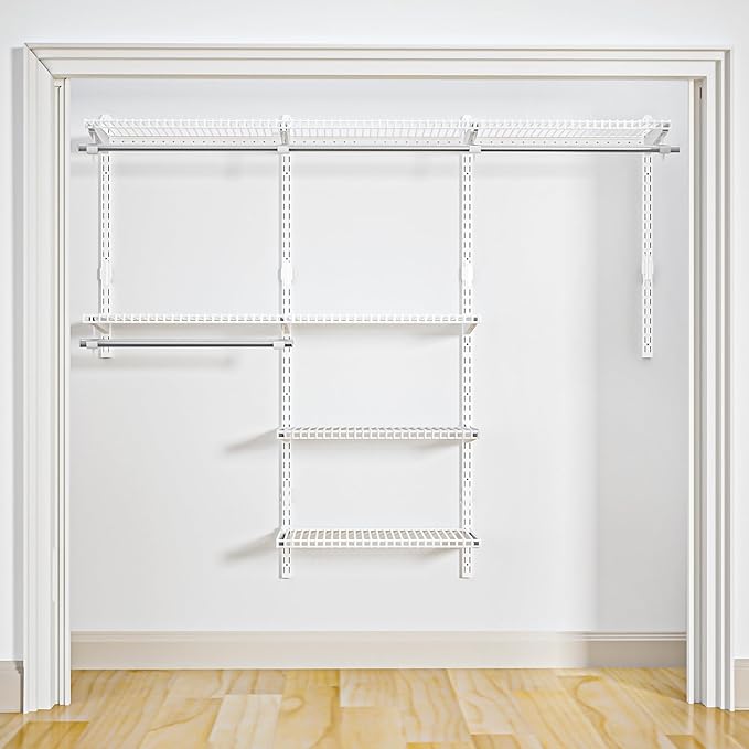 Wire Closet Organizer System, Wall Mounted 6.5 Ft. Custom Closet Kit for Bedrooms Laundry Mudroom Garage Basement, Adjustable Storage Shelves for Clothes Shoes Handbags