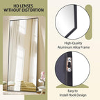 BEAUTYPEAK Full Length Mirror with Stand, 56"x21" Floor Mirror with Aluminum Alloy Thin Frame, ShatterVue Tempered Full Body Mirrors, Free Standing or Wall-Mounted Mirrors for Living Room, Black