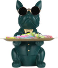 Modern Decor Resin Bulldog Tray Statue Tray Storage Key Holder Candy Jewelry Earrings Tray Suitable for Home Decor Modern Art Dining Table Decor Office Small Object Tray (Green)