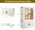 Portable Closet Wardrobe, Folding Storage Bins with Lid, Stackable Storage Box with Hanging Rod and Doors, Collapsible Plastic Clothes Cabinet with Wheels, 10 Hangers