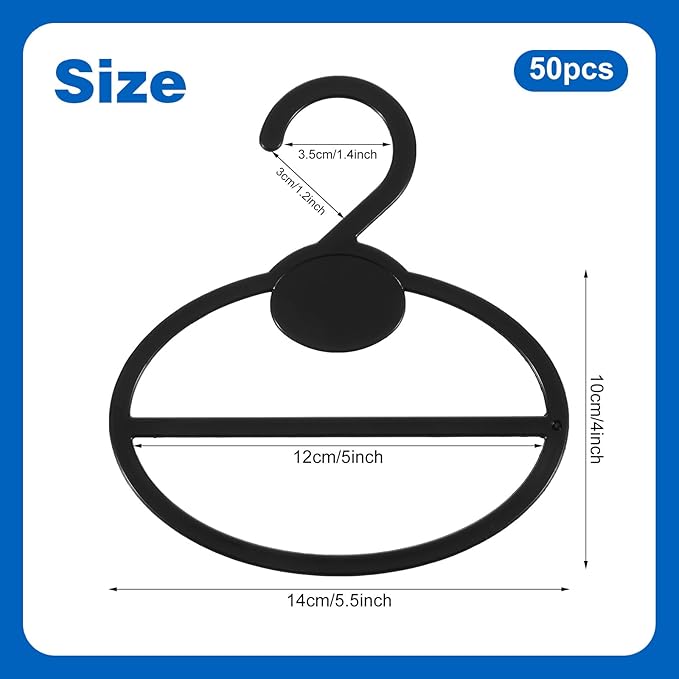 50 Pcs Black Plastic Scarf Hanger Organizer Space Saving Closet Accessory Holder for Scarves, Belts, Ties, Headscarves, and More