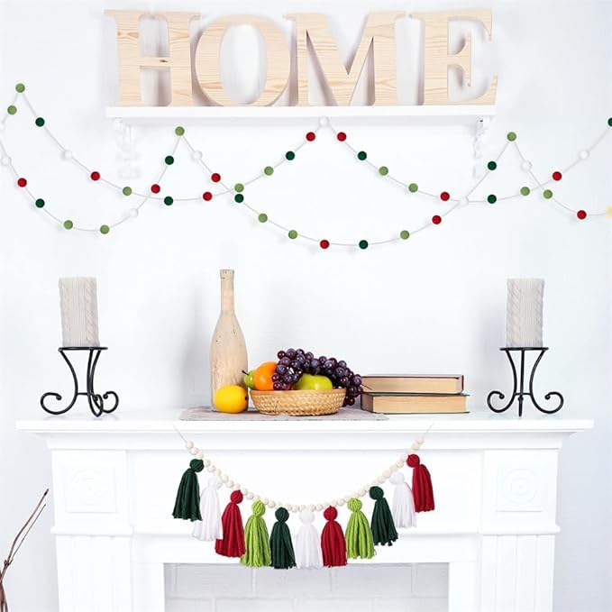 3PCS/Set Boho Tassel Garland,BetterJonny Boho Tassel Garland Wall Hanging Decor Pastel Banner with Wood Beads and 2Pcs Pom Pom Felt Ball for Home and Outdoor Decor