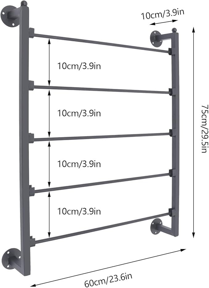 Wall Mounted Scarf Rack, 5-Tier Metal Scarves Towels Rack Wall Display Silk Ribbon Storage Organizer Black Hijab Hanger for Flower Shop Retail Store (Black)