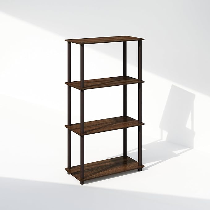 Furinno Turn-N-Tube Book Shelf, 4-Tier Bookshelf, Bookcase with Multipurpose Compact Display Rack, 11.6 x 23.6 x 43.2, for Living Room, Bedroom, Home Office, Walnut/Brown