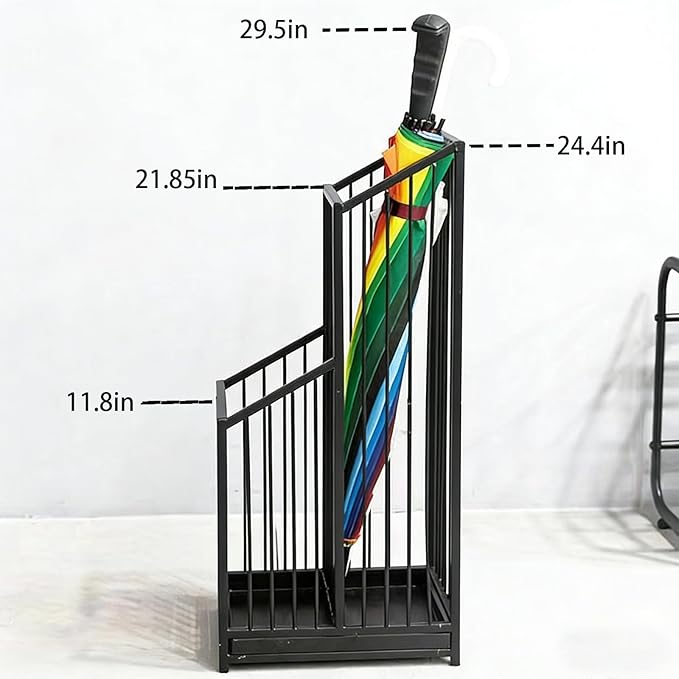 Umbrella Stand with Drip Tray, Black Indoor Umbrella Holder for Entryway, Hotel & Office Entrance, Minimalist Modern Home Decor, Durable & Space-Saving Umbrella Storage Rack