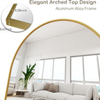 Dewfig Arched Full Length Mirror,64"x20" Gold Mirror with Stand, Full Body Mirrors for Leaning Against or Wall Mounted, Large Floor Mirrors for Bedroom, Living Room, Gold