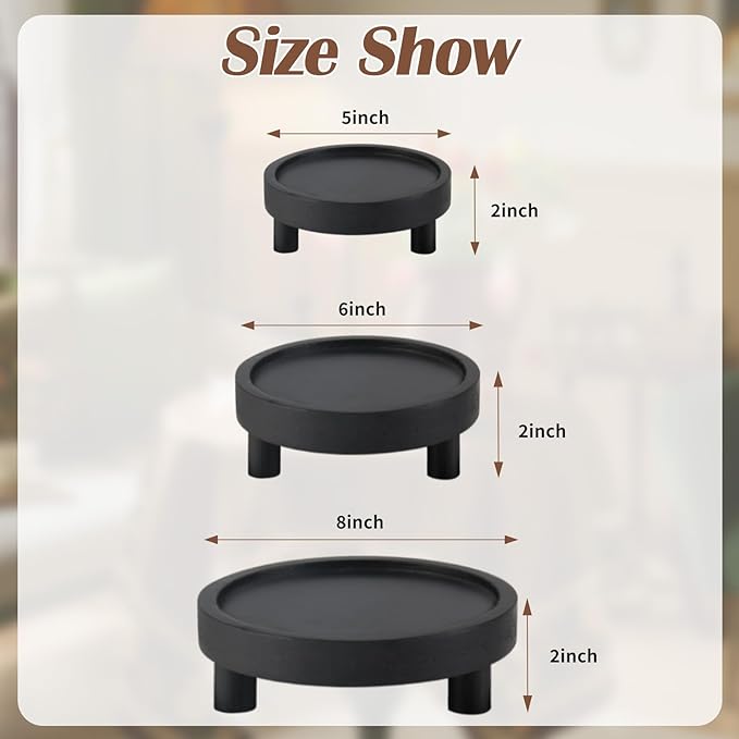 3PCS Wooden Display Risers for Display,Wood Riser Display Pedestal Stand for Home Décor (Modern Black,8,6,5'')