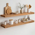 Homeforia 30 inch Golden Oak Floating Shelf, High End Solid Real Wood 30inch Small Floating Shelves for Wall Mounted, Oak Wooden 30in Floating Shelves, Heavy Duty Bracket, 30 X 6.5 X 1.75 in, Set of 2