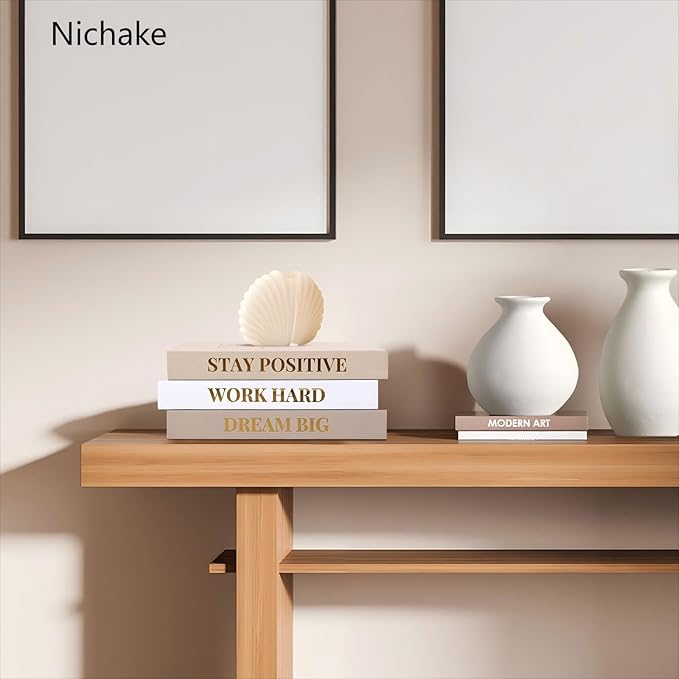 Set of 3 Linen Covered Decorative Books for Home Office Decor-Gold Foil Stamping Decor Books,Motivational Office Decor for Women Men Neutral Book Decor for Coffee Tables and Book Shelf
