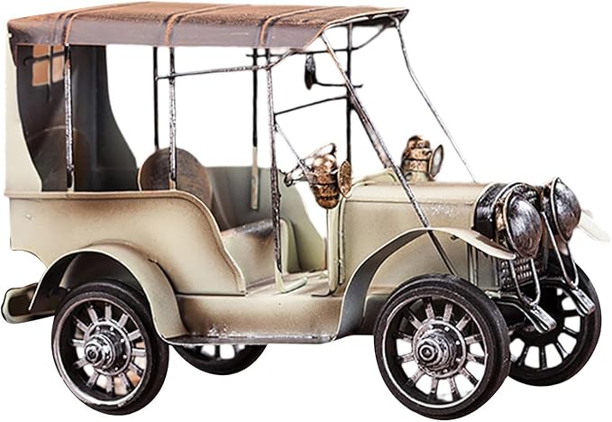 Vintage Car Model Miniature Sculpture Novelty Antique Retro Decoration Desk Bookshelf Collectible Vehicles Tabletop Ornament, White