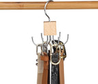 Belt Hanger, 4Pcs Belt Organizer for Closet 360°,Rotatable Max 48 Belt Storage Rack Space Saving Storage Rack for Belt, Bra, Tank Top, Tie, Scarf (2Wood Color 2Black)