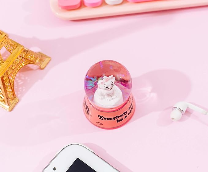 Disney Aristocats Marie Everybody Wants to Be A Cat Mini Light-Up Snow Globe with Swirling Glitter | 3 Inches Tall