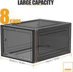 Hat Organizer Box, Stackable Clear Baseball Caps Holder Box Containers with Magnetic Door for Hats Snapback Cap Storag, Hat Rack Display Case, Holds 8 Hats Each (Black, 2 Pack)