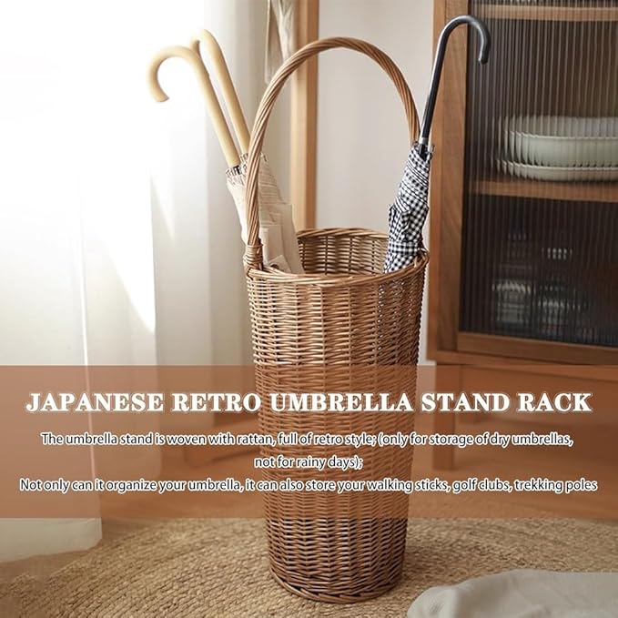 Umbrella Stand Rack Umbrella Stand Indoor Tall Japanese Style Umbrella Storage Bucket, Wicker Weave Umbrella Holder, Household Laundry Basket with Handle, for Doorway, Porch