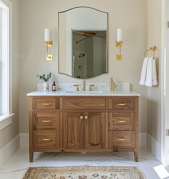 ANDY STAR Gold Bathroom Mirror, 24"x36" Brushed Brass Scalloped Wall Mirror in Stainless Steel Metal Frame, Unique Vanity Mirror with Modern Curved Edge Design, Ideal for Bathroom, Bedroom, Entryway