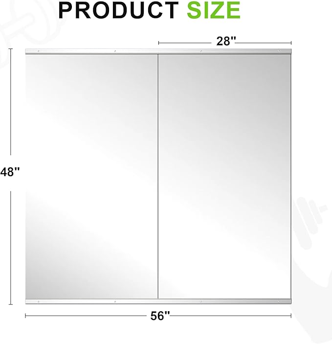 FICTOR Home Gym Mirror for Wall, 48"x28"x2 PCS Large Workout Mirrors with Tempered Glass, Full Length Frameless Body Mirror for Garage, Dance, Yoga, Bedroom
