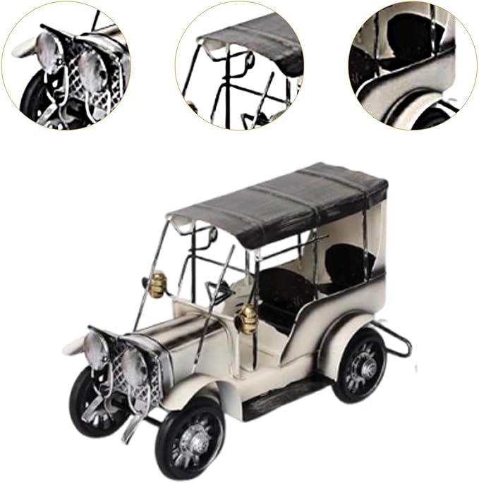 Vintage Design Car Model Home Decor Photo Prop Desktop Ornament Iron Decoration Automobile Figurine Collectible for Farmhouse, White