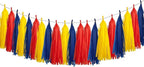 15Pcs Red Blue and Yellow Paper Tassel Garland,Tissue Tassel Banner for Carnival Theme Birthday Party Decorations