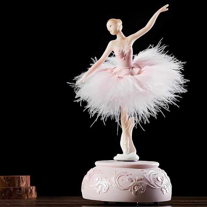 Briskfeel Enchanting Ballerina Music Box Ballerina Rotates with Mechanical Movement - Swan Lake Melody, Feathered Tutu Musical Box for Elegant Home Decor and Gift (Pink Ballet)