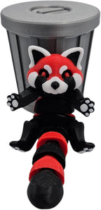 Articulating Animals Raccoon, Fox, Panda, Skunk, Possum with Containers - 3D Printed Articulated Joints ADHD, Autism, Relief Anxiety, Collectible Figurines (Red Panda Trash Can)
