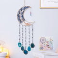 Agate Moon Dream Catchers with Crystal 7 Chakra Gemstone Dream Catchers Color Natural Gem Agate Wall Hangings Room Garden Dreamcatchers Decor (Lake Blue)