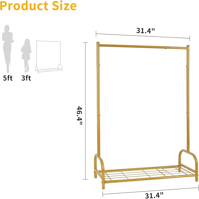 Baby Clothes Organizer, Kids Dress Up Storage Rack, Small Clothes Rack with Metal Storage Shelf, Kids Closet Organizers, Baby Closet (Gold)
