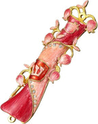 Matashi Hand Painted Mezuzah Gold Plated and Crystals (Red & Pink Enamel Mezuzah)