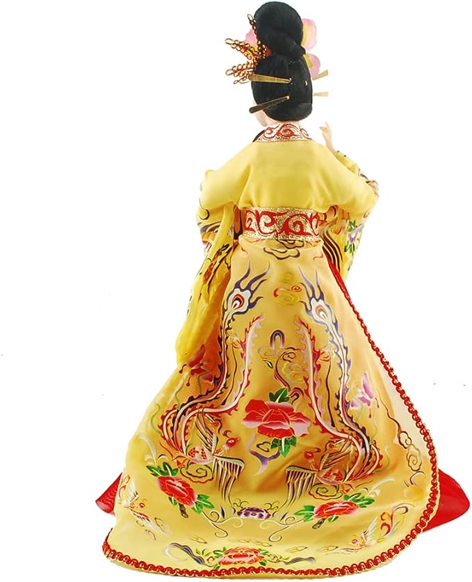 12 Inch Chinese Traditional Handicraft Silk Figurine Collectible Chinese Ancient Character Ornaments for Home Decoration(Yellow)