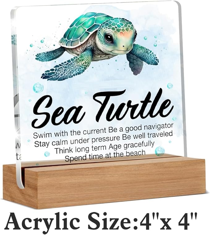 Inspirational Motivational Gifts - Turtle Gifts for Women Men - Sea Turtle Clear Desk Decorative Sign Home Decor