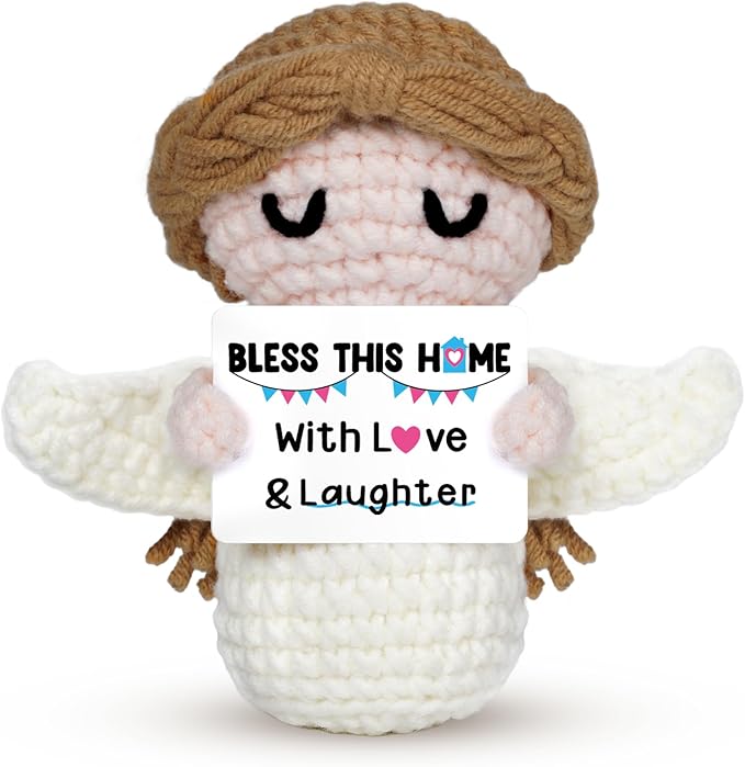 House Warming Gifts New Home -Bless This Home with Love and Laughter- New Home Gift Ideas for New Homeowner, New House Gifts for Women Men Couple Neighbor Friend Family,Handmade Angel Crochet Doll