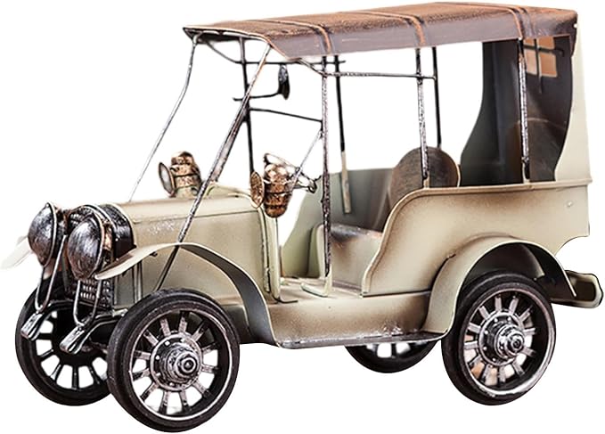 Vintage Car Model Miniature Sculpture Novelty Antique Retro Decoration Desk Bookshelf Collectible Vehicles Tabletop Ornament, White