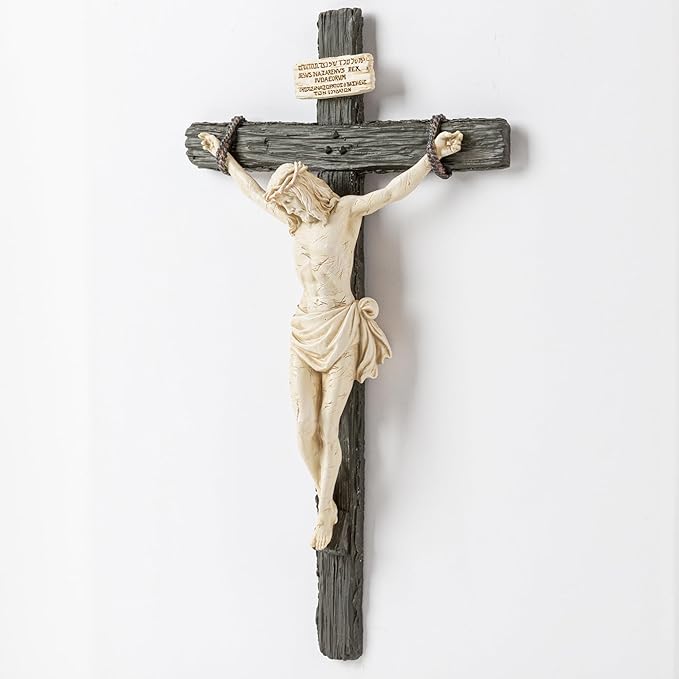 DevotedWalls 10" H Catholic Realistic Crucifix for Wall,Realistic Jesus Chirst Cross for Church,Chapels and Home Table,Altar Cross,Domestic Altar,Catholic Gift, Religious Gift,Lifelike Crucifixion Christ Wound for Meditation (Black and White)