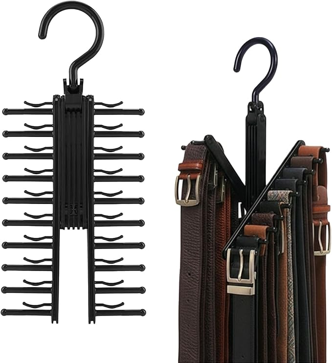2Pack Belt Hanger,Belt Holder Organizer with Non-Slip Clips,Belt Hanger Wall Mount,Tie Hanger for Closet for Belt, Scarves,Ties, Hats,Camisoles,Bras