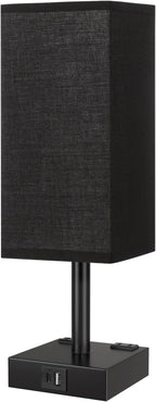 Touch Bedside Table Lamp for Nightstand - 3-Way Dimmable Night Lamp with USB A + Type C Charging Ports and Two AC Outlets, Small Desk Light with E26 LED Bulb for Bedroom Living Room Dorm Office,Black