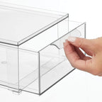 mDesign Plastic Stackable Closet Storage Organizer Bin Containers with Front Pull Drawer for Cabinet, Desk, Shelf, Cupboard, or Dresser Organization - Lumiere Collection - Set of 3 - Clear