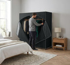HOLDN’ STORAGE Portable Wardrobe Closet - 65 lb Large Capacity, Internal Heavy Duty Metal Rod, Zipper & Clear Window, Durable Clothes Organizer, Tool-Free Easy Assembly, Black Canvas Cover