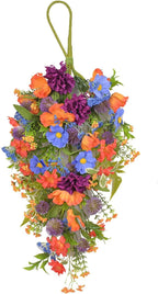 21 Inch Artificial Daisy Teardrop Swag Fall Harvest Teardrop Swag Autumn Daisy Decorative Swag Wreath for Front Door Halloween Thanksgiving Window Decor