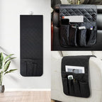 RETON Sofa Armrest Organizer with 5 Pockets, Non Slip Remote Control Caddy with 8 Pieces of Hook and Loop Fasteners, Armchair Caddy Holder Storage for Magazine Recliner Book TV Phone (Black)