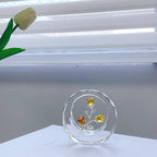 LONGWIN Crystal Tulips Flower Figurines with a Outer Circular Ring, Glass Spring Bouquet Home Decor Paperweight Ornaments Yellow