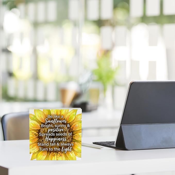 Sunflower Decorations Sunflower Desk Accessories Inspirational Desk Decor Summer Decorations Wooden Box Sign for Home Office Farmhouse Table Shelf