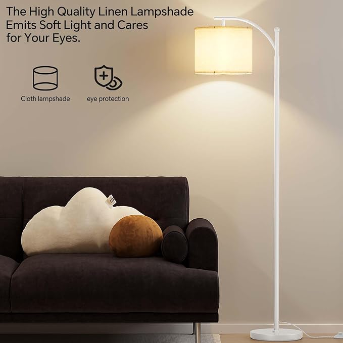 SUNMORY Arc Floor Lamp, Modern Floor Lamp with 9W 3 Color Temperatures Bulb, Metal Standing Lamps with Adjustable Hanging Lampshade, Tall Floor Lamps for Living Room, Bedroom, Office