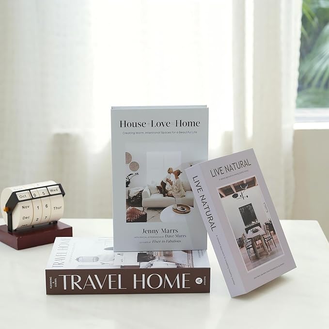 3 PCS Faux Decorative Books for Home Decor-Coffee Table Books Decor-Aesthetic Fake/Faux Books for Decoration,libros Decoration for Coffee Table, Shelf Accessories (Travel House Live Natural)