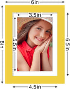 Vittanly 5x7 Picture Frames Set of 9, Shatter Resistant Plexiglass, Display 4x6 Pictures with Mat or 5x7 without Mat, Photo Frames for Wall or Tabletop, Engineered Wood, Yellow