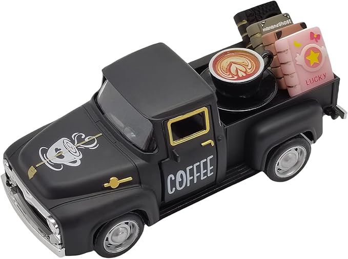 Coffee Bar Decor Vintage Mini Metal Pickup Truck Decor with Book Accessories for Coffee Station, Farmhouse Tiered Tray Tabletop Decorations for Home Kitchen, Office, Cafe