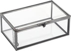 Hipiwe Vintage Glass Keepsake Box - Rectangle Jewelry Display Organizer with Lidded Box for Home Decor and Storage of Trinket Rings, Bracelet - Black, Small