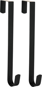 Wreath Hanger for Front Door, Slim Over The Door Hook, Easy to Use and Reusable Holiday Wreath Holder for Christmas, Thanksgiving, Halloween and Daily Décor (12" Black, 2)
