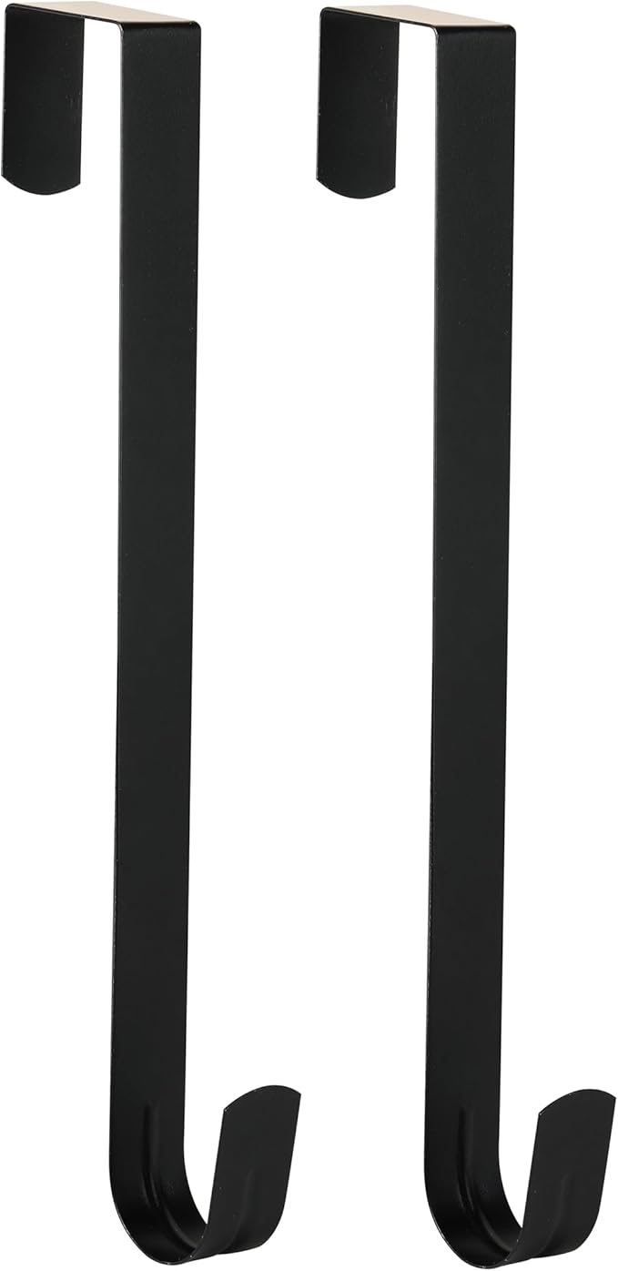 Wreath Hanger for Front Door, Slim Over The Door Hook, Easy to Use and Reusable Holiday Wreath Holder for Christmas, Thanksgiving, Halloween and Daily Décor (12" Black, 2)